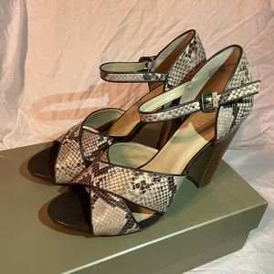 Levity Jaguar Brown Leather Faux Snakeskin Heels